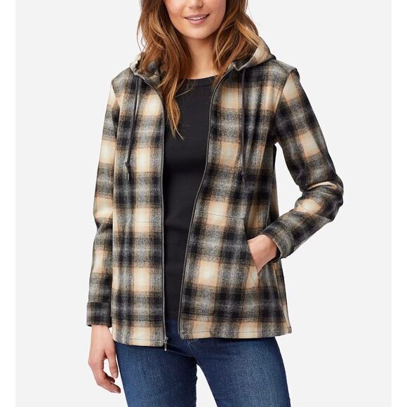 PENDLETON Boyfriend Wool Zip Hoodie Womens Small Cream Blue Pink Plaid Hooded - Picture 3 of 15